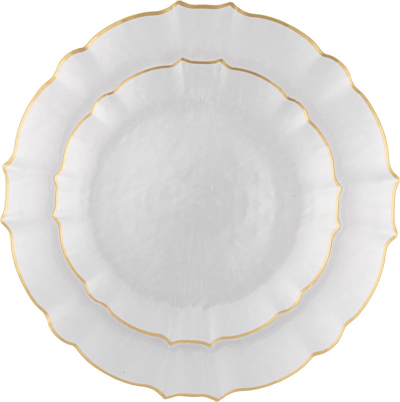 PLASTICPRO 24 Piece Aristocratic Combo Plastic Dinner Plates Disposable Plastic Fancy Heavy Duty Party Dishes 12, 7'' inch and 12, 10'' inch, Pearl White With Gold Rim - Image 5