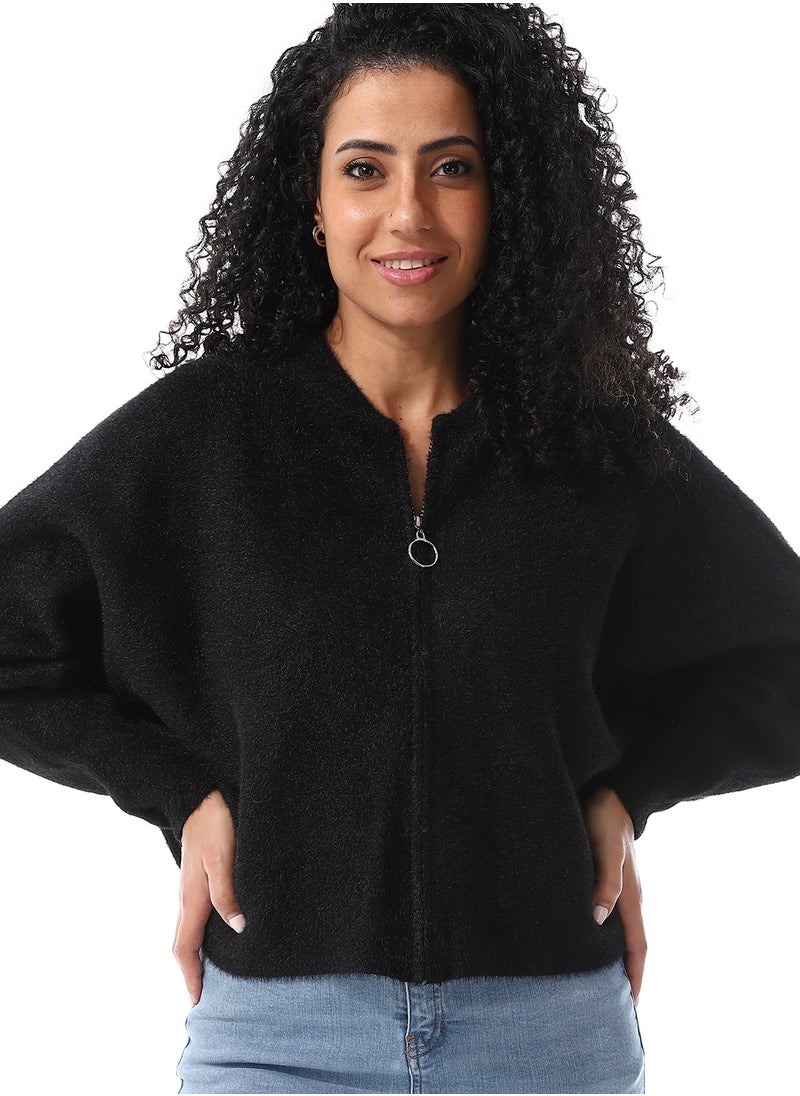 Andora Crew Neck Long Sleeves Knitted Pullover_ Black  - Image 4