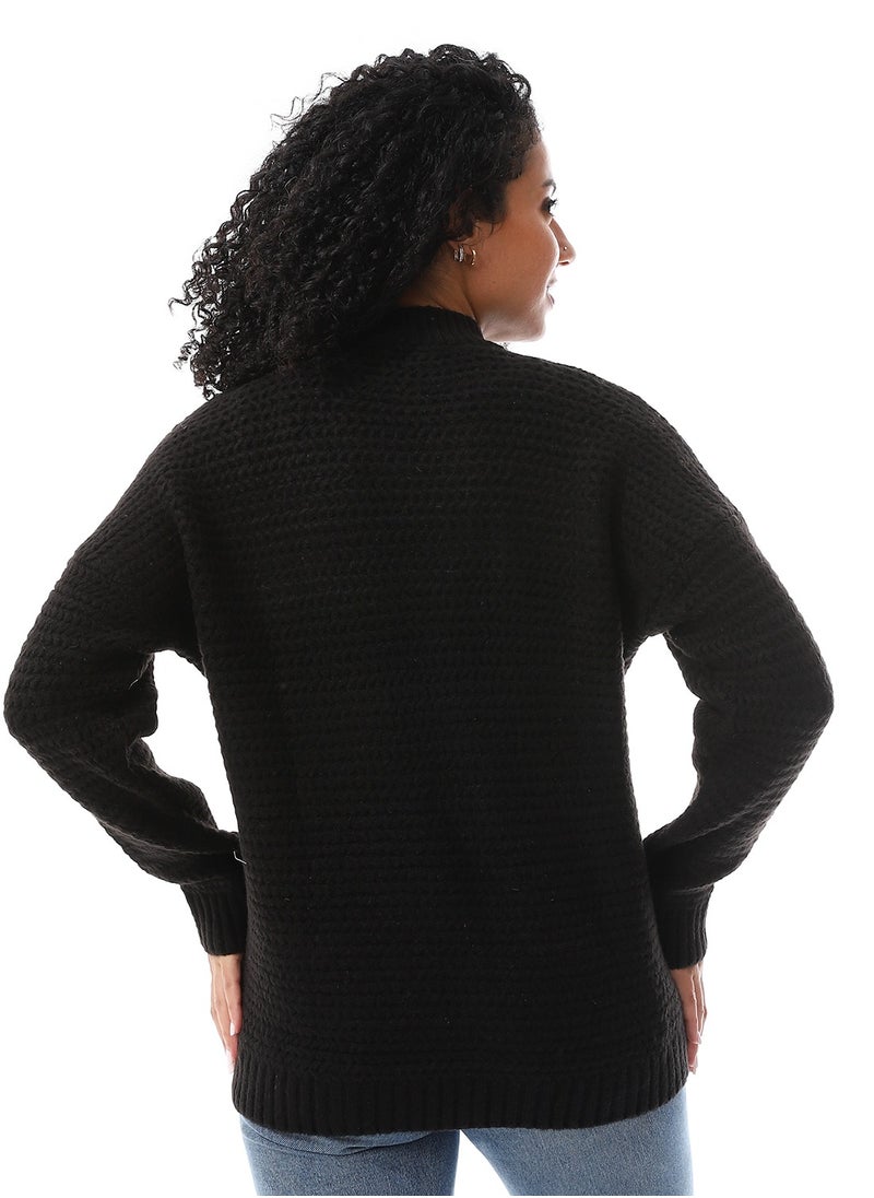 Andora Crew Neck Long Sleeves Knitted Pullover_ Black  - Image 5