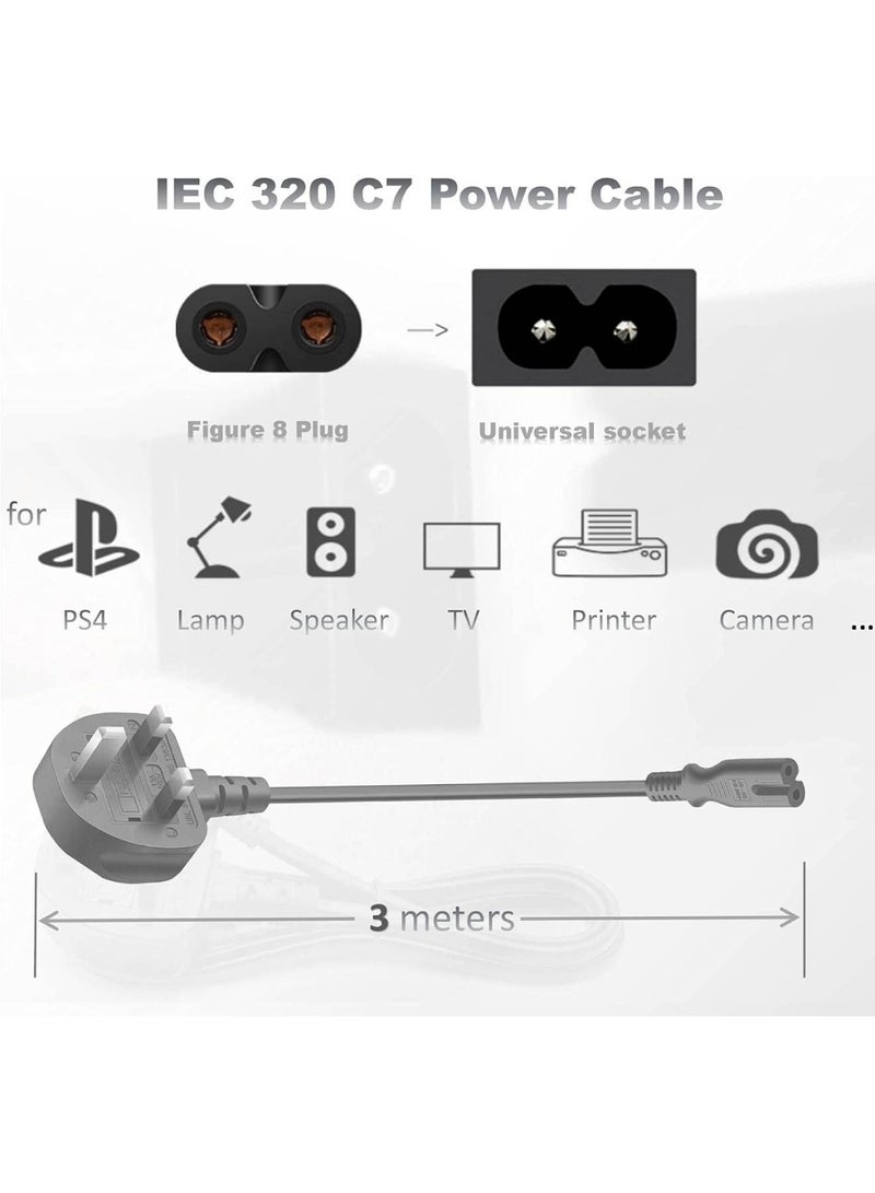 Adando 3 M Figure 8 Power Cable, IEC C7 to UK 3 Pin Mains Plug Lead, Pure Copper Core, 250V 13A with 13A Fuse, Compatible with TV, Monitor, Printer, Projector, Laptop Charger （Black） - Image 3