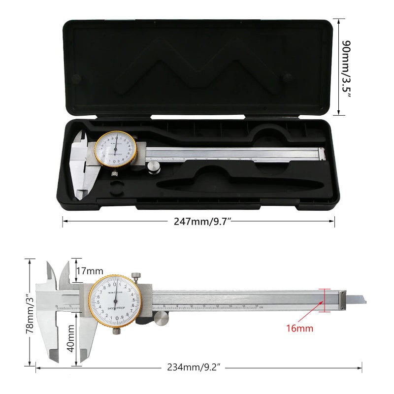 LYFJXX LYFJXX Dial Calipers 15 cm, 0.02 mm Accuracy Stainless Steel Vernier Caliper Imperial Caliper Shockproof Metric Measuring Tool  - Image 2