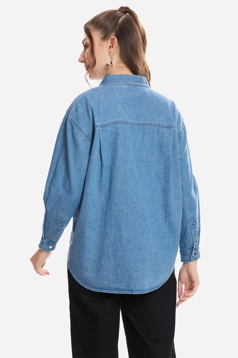 Virgio  Solid Cotton Snap Detail Shirt for Women for Women | Best Price UAE