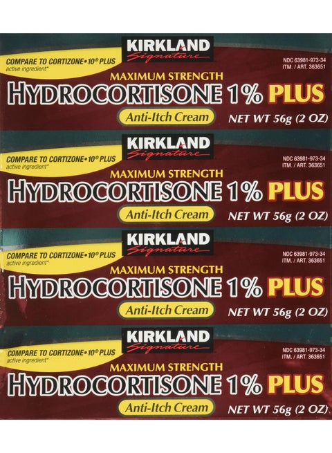 Kirkland Signature Maximum Strength Hydrocortisone Cream 1% with Aloe, 2-ounce (pack of 4)