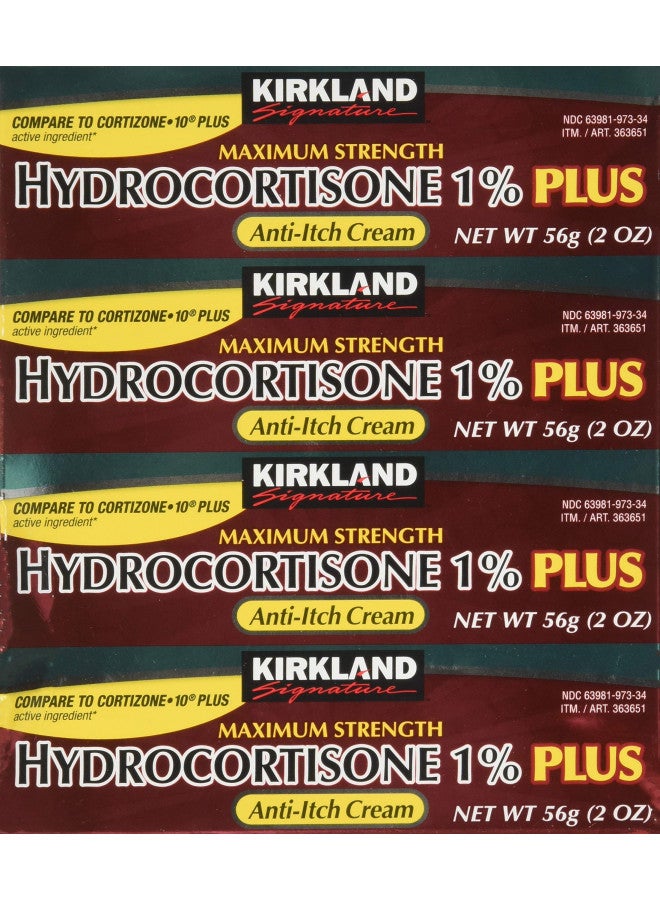 Kirkland Signature Maximum Strength Hydrocortisone Cream 1% with Aloe, 2-ounce (pack of 4)