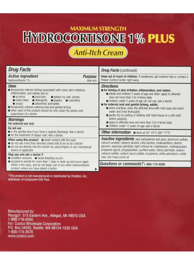 Kirkland Signature Maximum Strength Hydrocortisone Cream 1% with Aloe, 2-ounce (pack of 4)