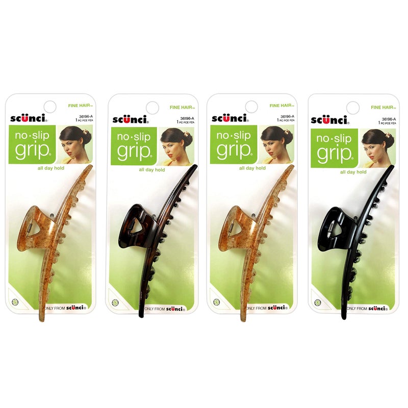 Scunci 4-Pack No-Slip Grip Fine Hair Jaw Clips, Assorted Colors (Black, Brown, Light Tortoise) - Image 1