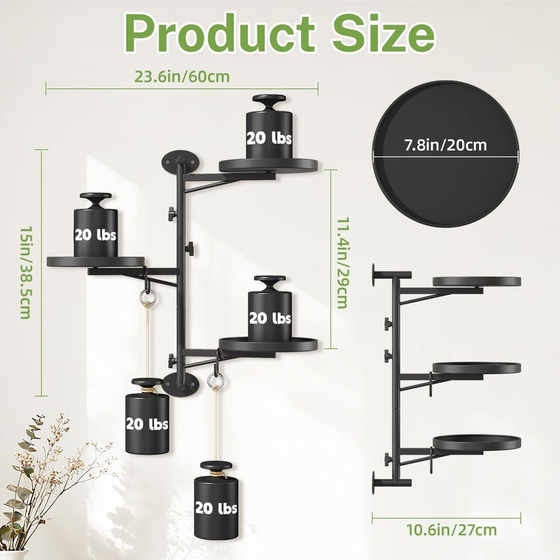 iDavosic.ly Rotating Window Plant Shelves, 3-Tier Metal Wall Stand with 2 Hooks, Flower Display Holder Rack for Living Room, Space Saving, Modern Black (Pots/Chains/Plants Not Included) - Image 3