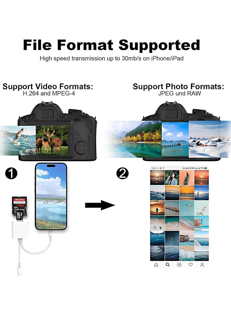 Sd Card Reader for iPhone iPad Camera,Dual Card Slot Memory Card Reader Supports SD and TF Card Trail Camera Viewer Sd Card Adapter Portable Micro Sd Card Reader Plug and Play - Image 4