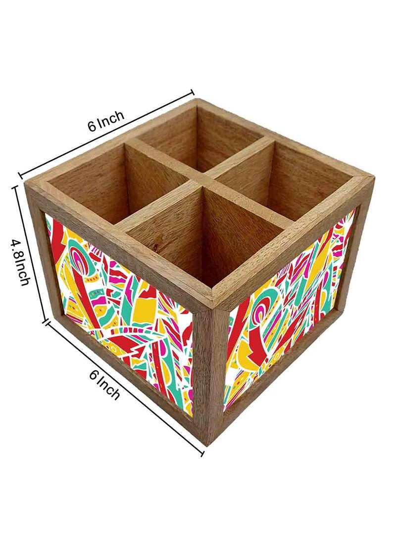 Nutcase Nutcase Wooden Cutlery Stand Holder Silverware Caddy Spoons Forks Knives Organizer for Dining Table Kitchen Made in IndiaSpoons NOT Included Rainbow Feathers  - Image 4