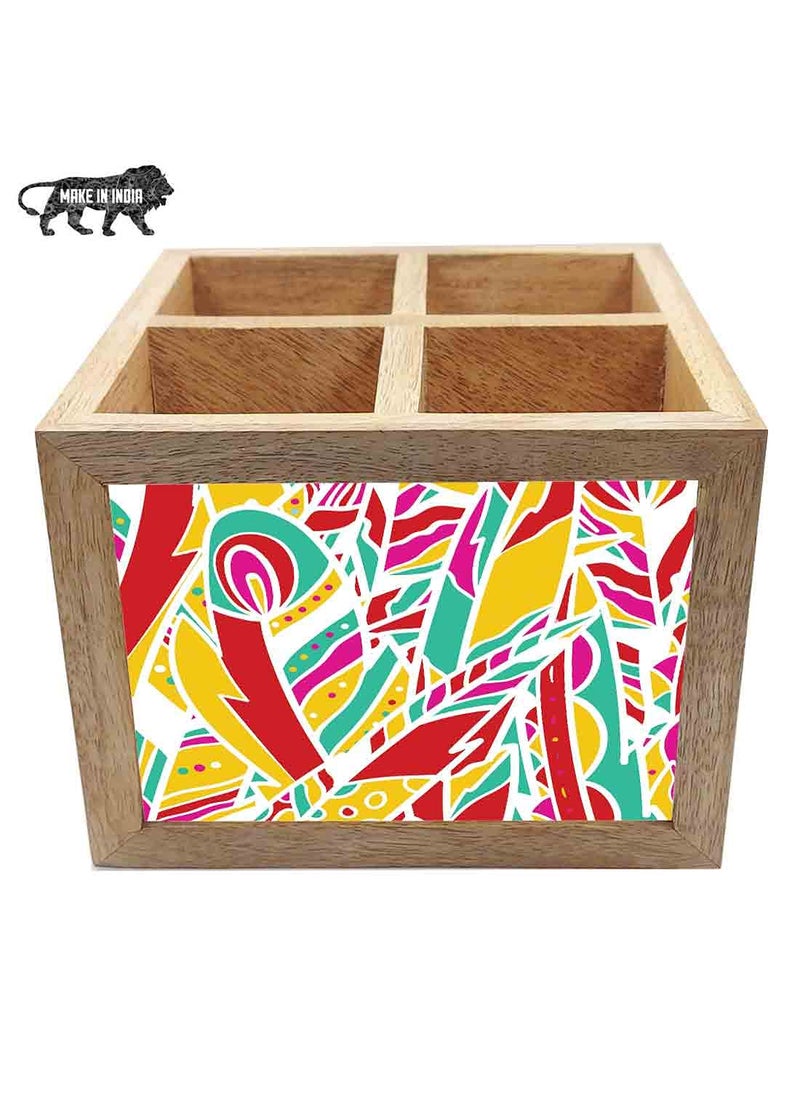Nutcase Nutcase Wooden Cutlery Stand Holder Silverware Caddy Spoons Forks Knives Organizer for Dining Table Kitchen Made in IndiaSpoons NOT Included Rainbow Feathers  - Image 5