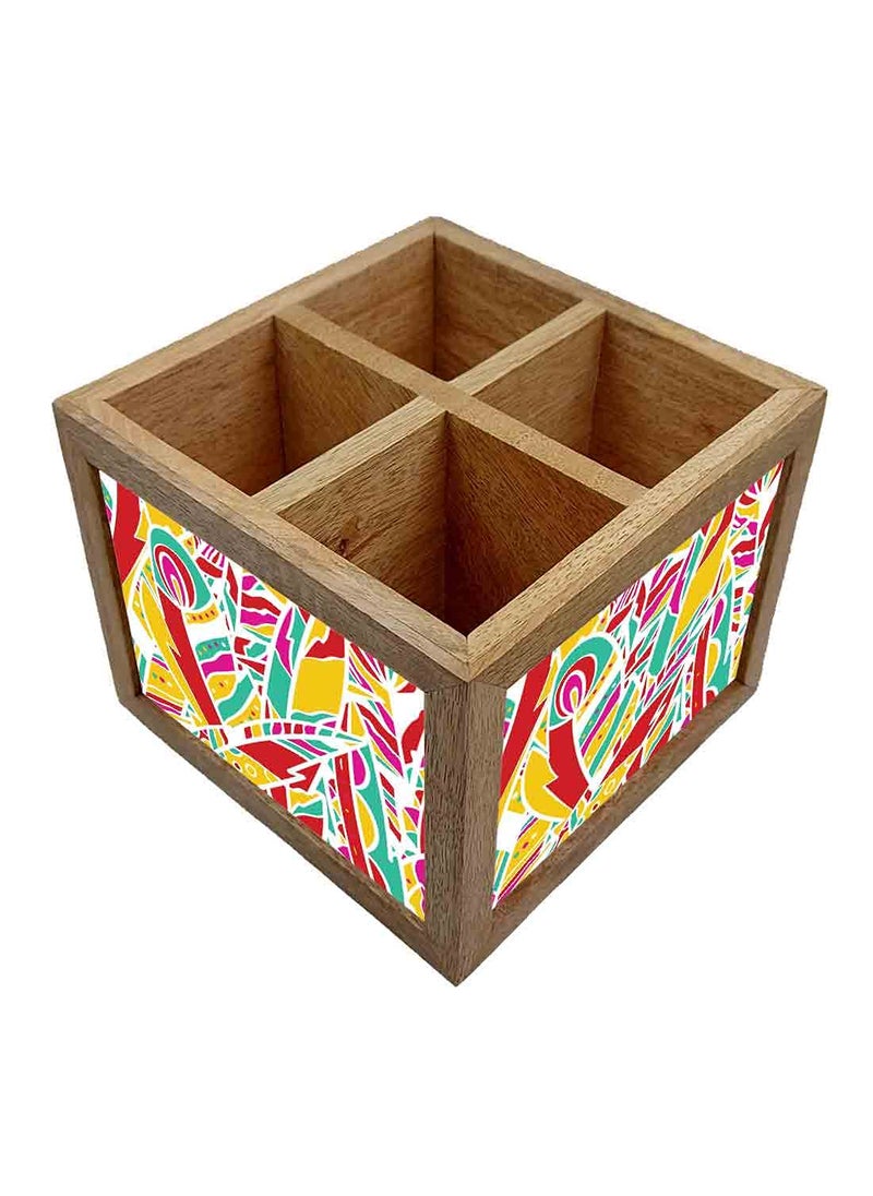 Nutcase Nutcase Wooden Cutlery Stand Holder Silverware Caddy Spoons Forks Knives Organizer for Dining Table Kitchen Made in IndiaSpoons NOT Included Rainbow Feathers  - Image 2