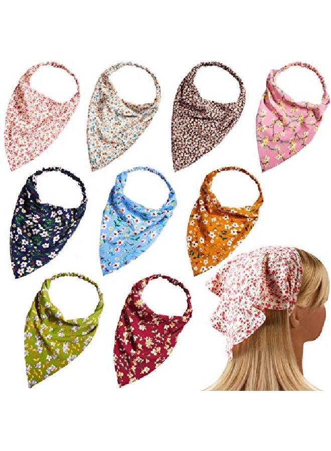 Syhood 9 Pieces Floral Elastic Hair Scarf Headband Vintage Chiffon Triangle Kerchief Headband Print Floral Hair Scarves Turban Boho Hair Bandanas With Hair Clips For Women Girls Hair Accessories - Image 1