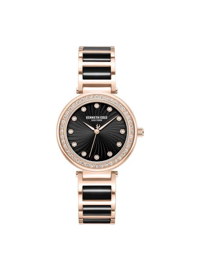 كينيث كول نيو يورك Modern Classic Women's 34mm Watch with Black Dial & Rose Gold-Black Stainless Steel Bracelet