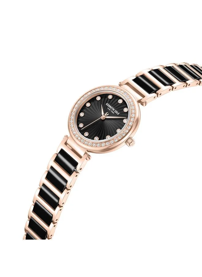 كينيث كول نيو يورك Modern Classic Women's 34mm Watch with Black Dial & Rose Gold-Black Stainless Steel Bracelet
