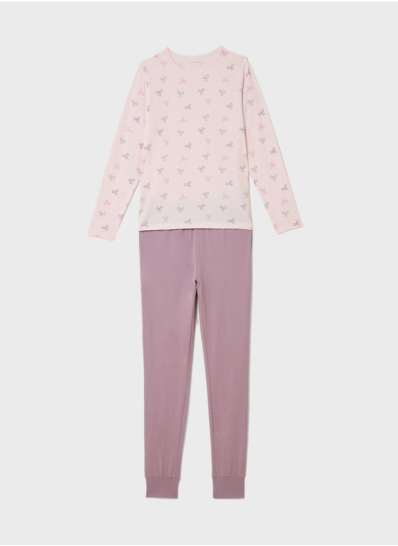 NAME IT - Kids Bow Printed Pyjama Sets - Image 1