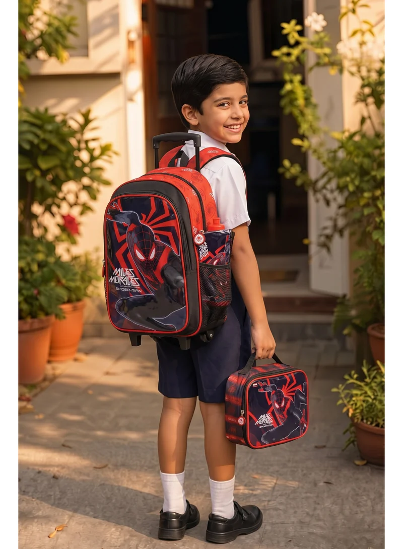 مارفل Marvel Spider-Man 5-in-1 Kids Trolley School Set 18" | Rolling Backpack, Lunch Bag, Lunch Box, Water Bottle & Pencil Case | Water Resistant | Boys School Bag