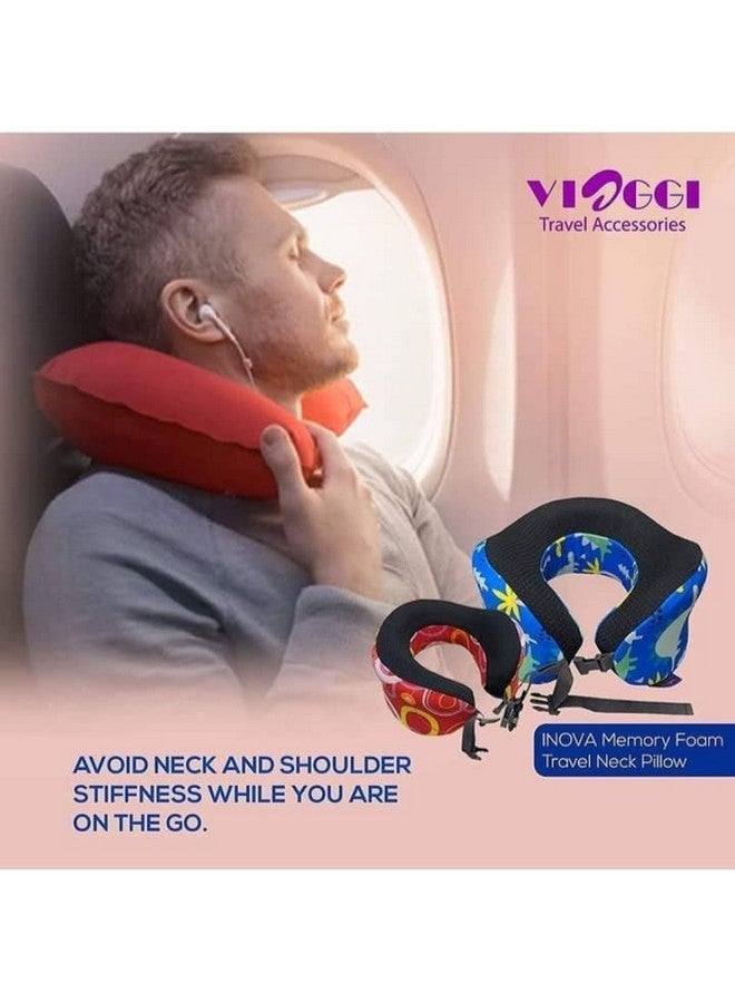Viaggi Inova Printed U Shaped Pillow Memory Foam Travel Neck Pillow, Neck Pain Relief Comfortable Super Soft Cervical Pillow - Blue - Image 2