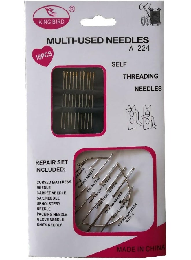 Kingbird KING BIRD Multi Used Needles, 18pcs, Self Threading Needles - Image 1