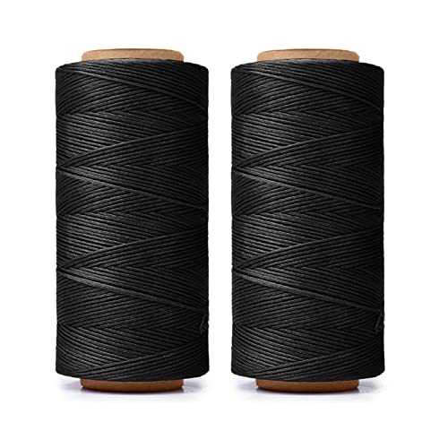 HILELIFE HILELIFE Waxed Thread 568 Yards 2 PCS 150D 08mm Waxed Thread for Leather Sewing Leather Thread for Hand Sewing Leather Craft DIY Wallets Shoe Repairing Book Binding Black 