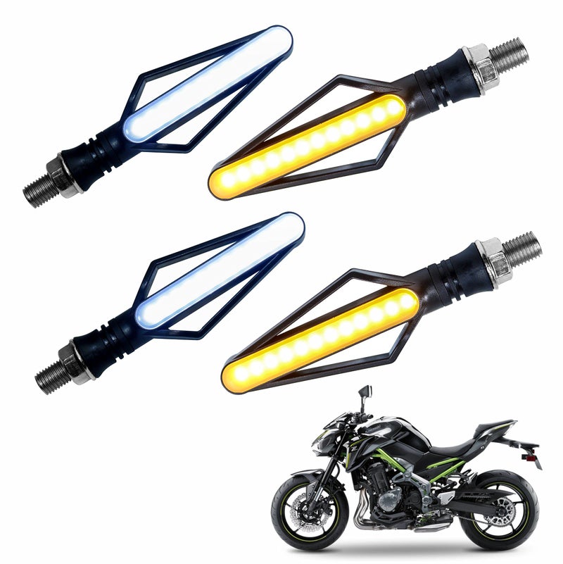 Asryd Motorcycle Stylish LED Indicators (Amber & White) Turn Signal Blinker with Running Light with White DRL, ABS Material For Kawasaki Z900 (Pack of 4 Pcs) - Image 1