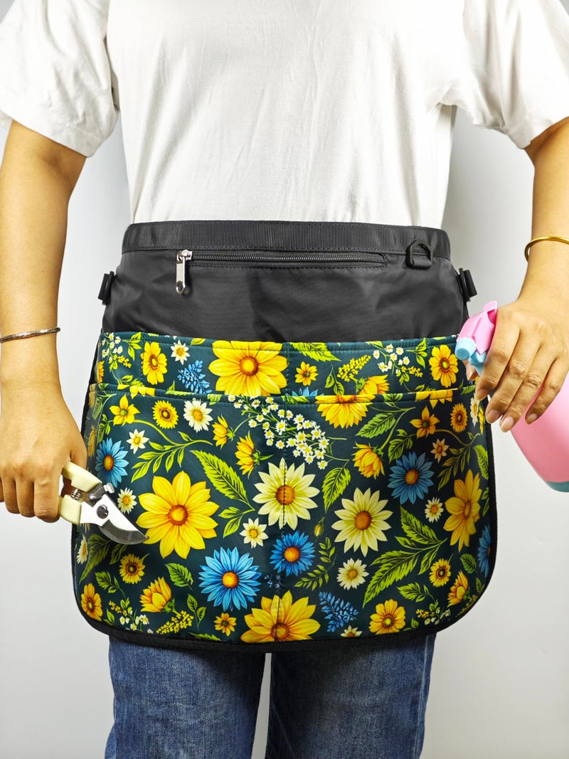 Bafelia Garden Apron for Women with 7 Pocket,Half Florist Apron Harvesting Apron (Green Flowers) - Image 5