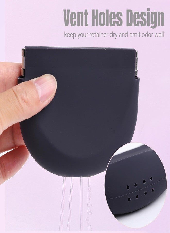 YNSHOUNA Retainer Case, Silicone Squeeze Top Retainer Holder with Lanyard, Slim Cute Aligner Case with Vent Holes, Portable Night Mouth Guard Container Denture Box for Travel (Black - Image 5