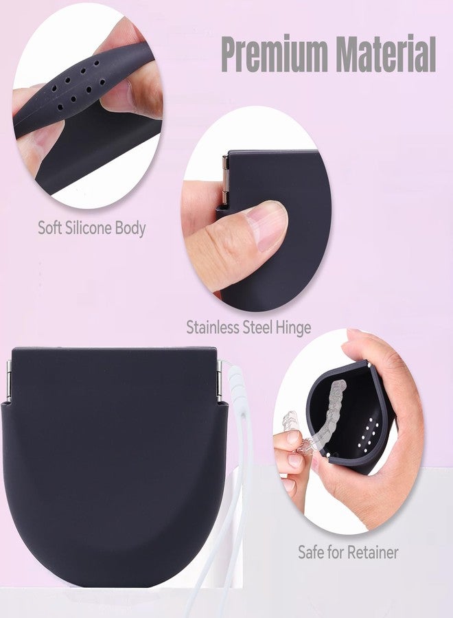 YNSHOUNA Retainer Case, Silicone Squeeze Top Retainer Holder with Lanyard, Slim Cute Aligner Case with Vent Holes, Portable Night Mouth Guard Container Denture Box for Travel (Black - Image 4