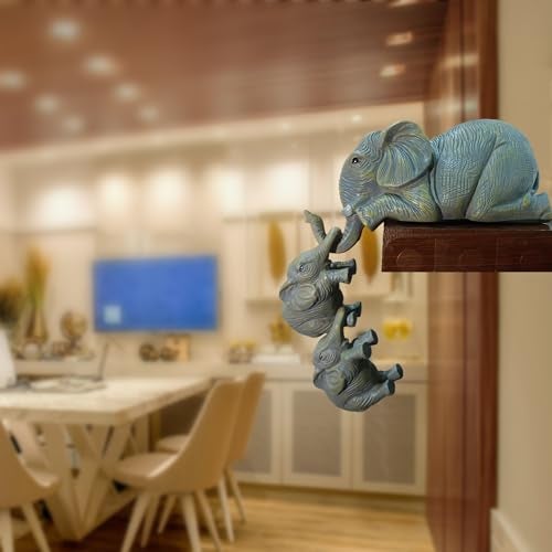 Mariner's Creation Premium Set of 3 Realistic Elephant Sitter Hand-Painted Figurines, Mother and Two Babies Hanging Off The Edge of A Shelf Or Table - Image 4