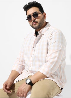 Instafab Plus Men's White And Peach Checkered Regular Fit Casual Shirt  - Image 1