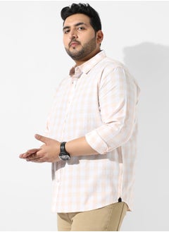 Instafab Plus Men's White And Peach Checkered Regular Fit Casual Shirt  - Image 3