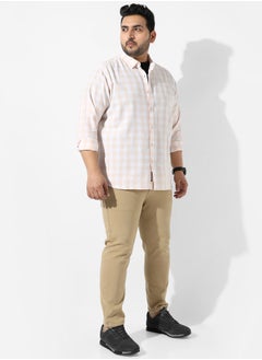 Instafab Plus Men's White And Peach Checkered Regular Fit Casual Shirt  - Image 5