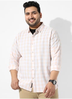 Instafab Plus Men's White And Peach Checkered Regular Fit Casual Shirt  - Image 2