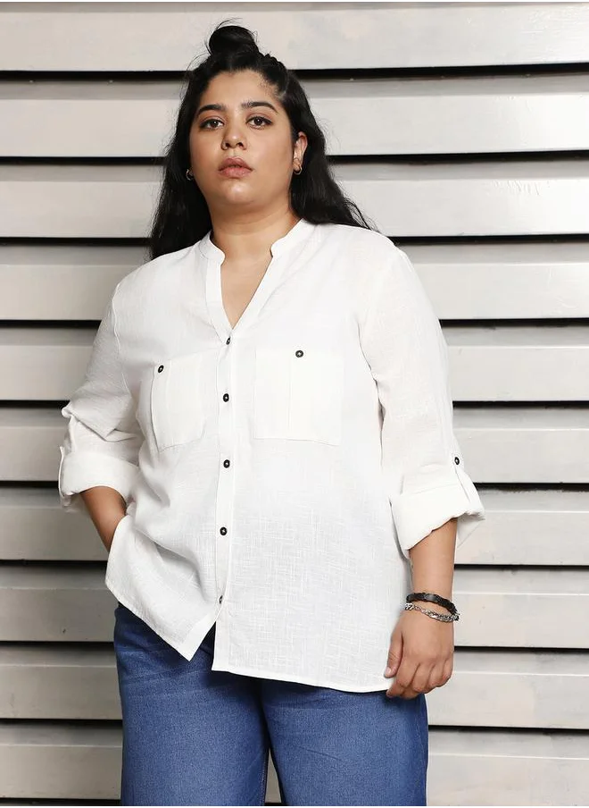 HIGH STAR Plus Size Regular Fit Cotton Casual Shirt