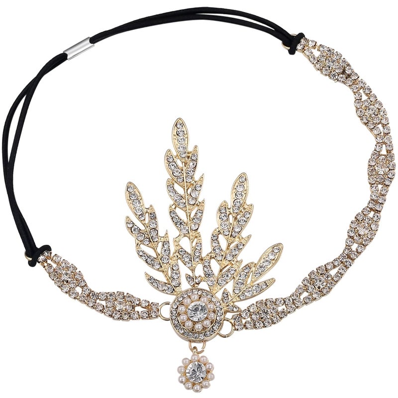 BABEYOND Art Deco 1920's Flapper Great Gatsby Inspired Leaf Medallion Pearl Headpiece Headband