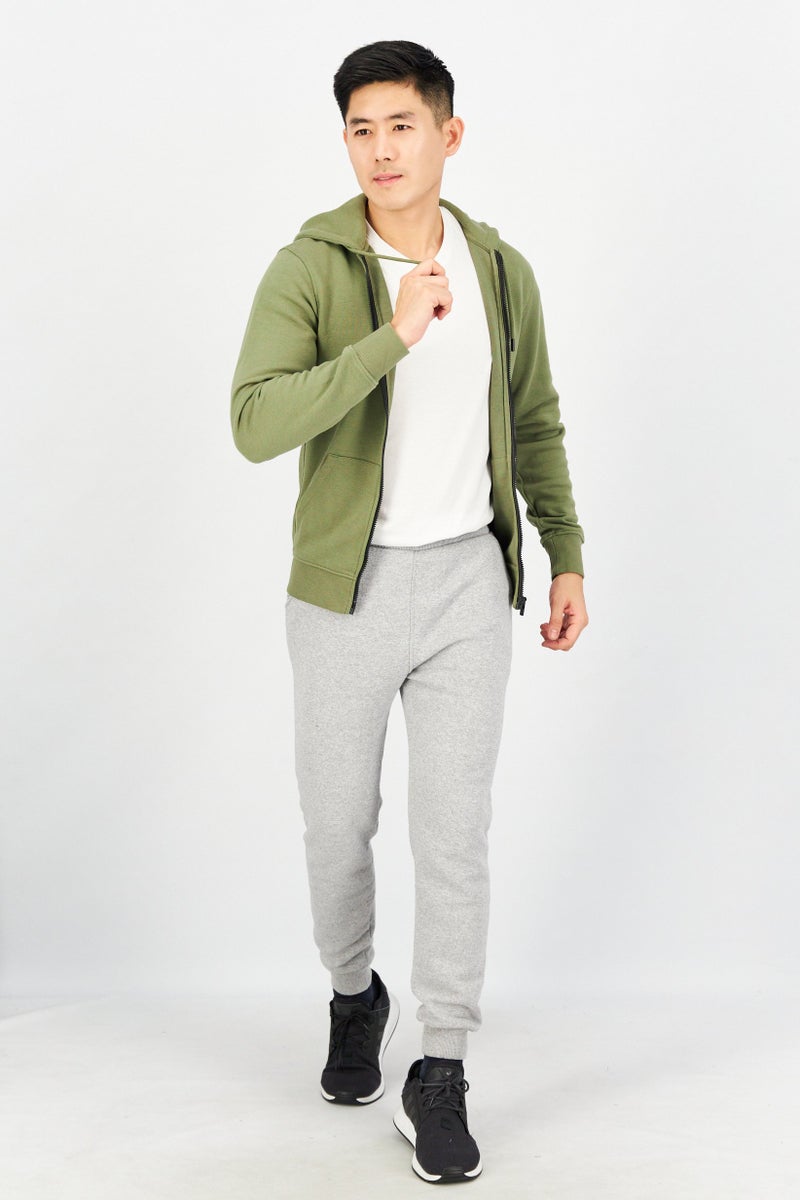 Celio Men Plain Hooded Jacket Shirt, Green - Image 3