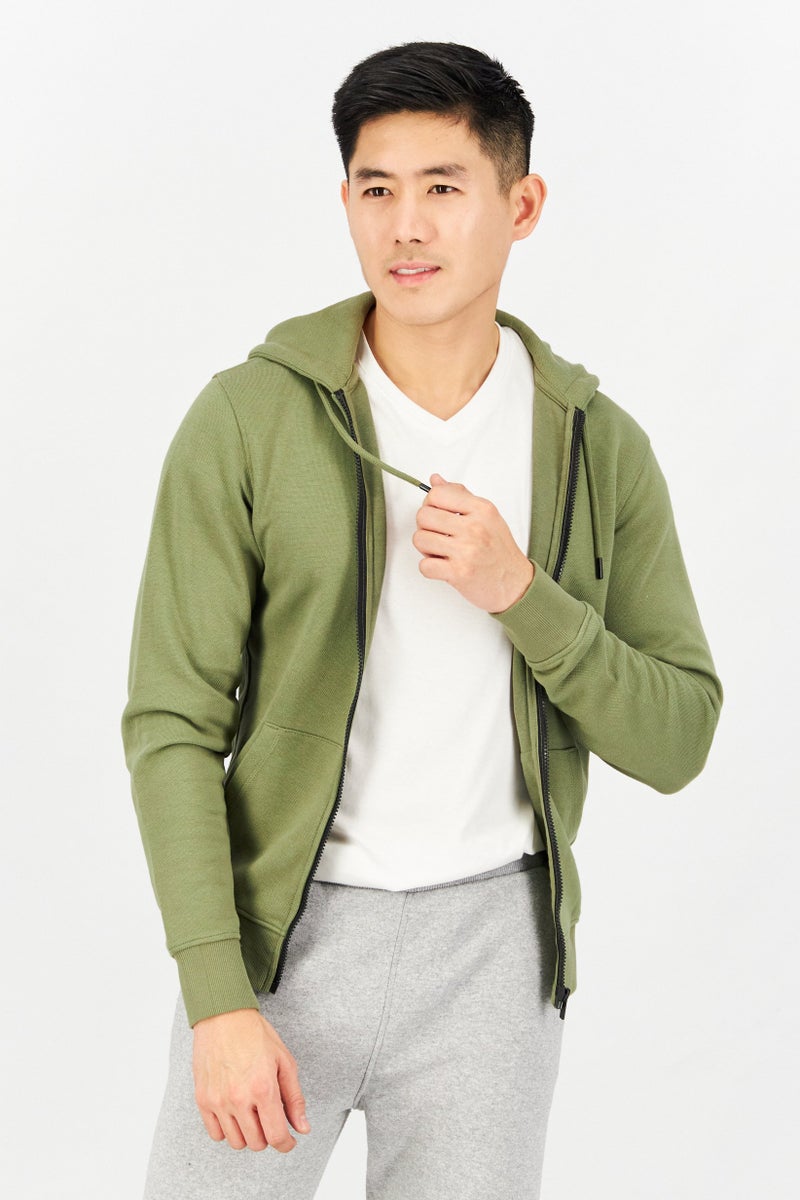 Celio Men Plain Hooded Jacket Shirt, Green - Image 1