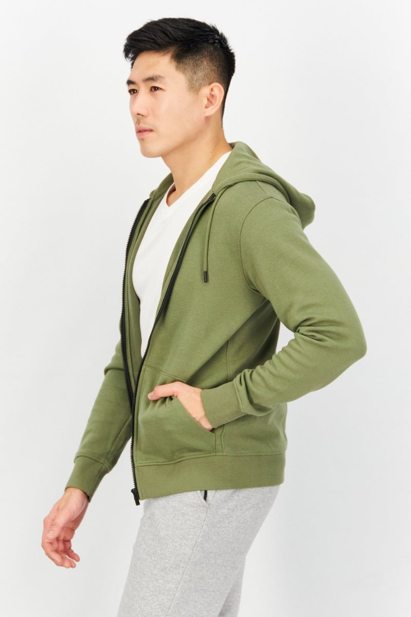 Celio Men Plain Hooded Jacket Shirt, Green - Image 2