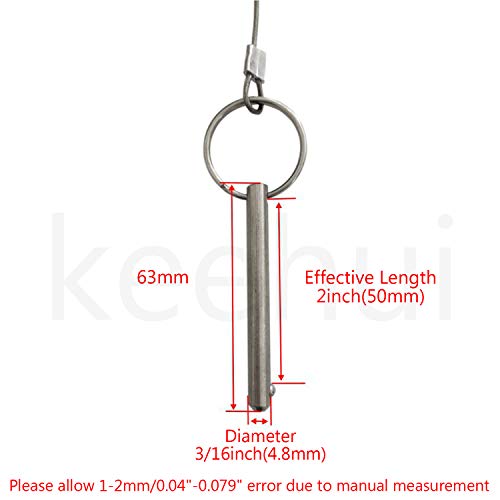 keehui 2PIECES of Bimini Top Ball Pin with Lanyard Dia 3/16"(4.8MM) , Usable Length 2"(50mm), Total Length 2-1/2"(63mm) Full 316 Stainless Steel, Quick Release Pin Marine Hardware - Image 2
