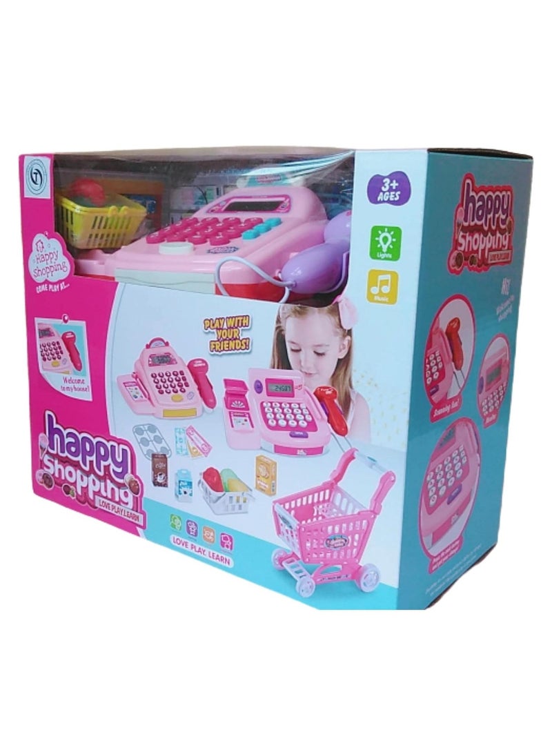 Cash register toy with shopping cart 