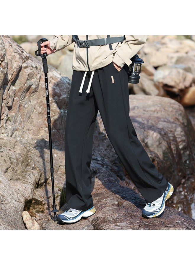 Dingfengbaoluo Men's American Style Casual Pants Spring High Street Draped Sports Sweatpants Straight Wide Leg Pants Dfk33 Black L - Image 3
