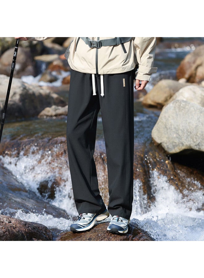 Dingfengbaoluo Men's American Style Casual Pants Spring High Street Draped Sports Sweatpants Straight Wide Leg Pants Dfk33 Black L - Image 4