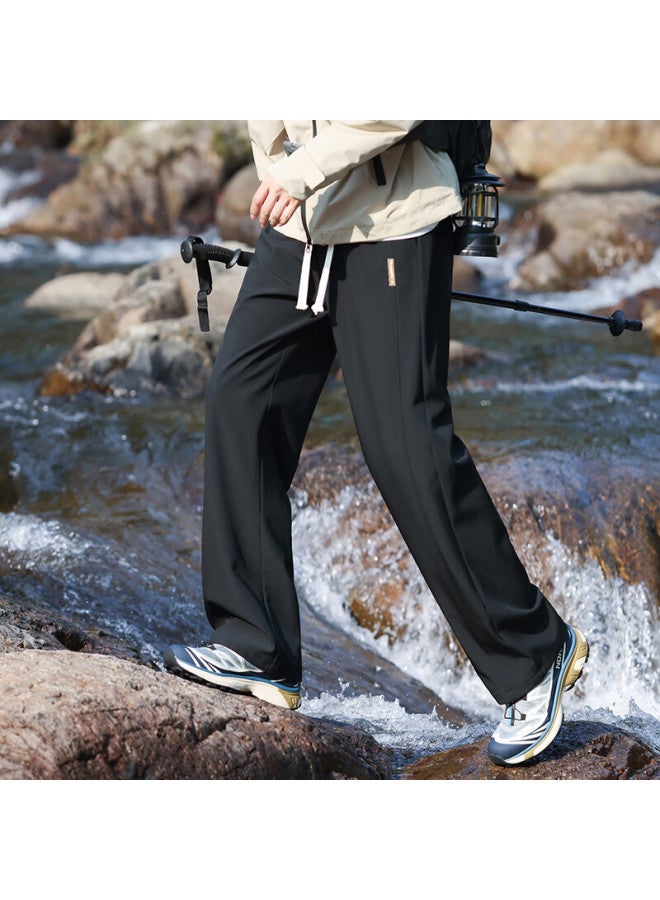 Dingfengbaoluo Men's American Style Casual Pants Spring High Street Draped Sports Sweatpants Straight Wide Leg Pants Dfk33 Black L - Image 2