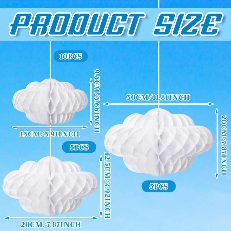 Affrolling 20 Pcs 3D Cloud Decorations Hanging Honeycomb Decor Artificial Cloud Ornaments for Ceiling Art Wedding Birthday Nursery Room Baby Shower Party Decorations (Large,Classical Style) - Image 3