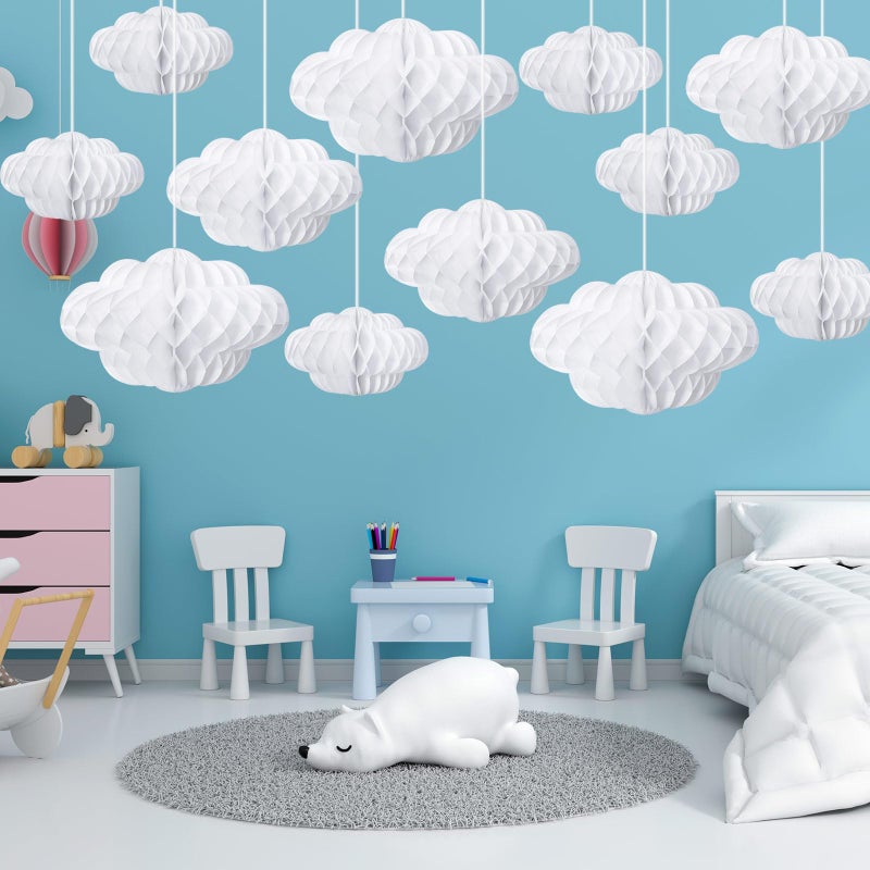 Affrolling 20 Pcs 3D Cloud Decorations Hanging Honeycomb Decor Artificial Cloud Ornaments for Ceiling Art Wedding Birthday Nursery Room Baby Shower Party Decorations (Large,Classical Style) - Image 2