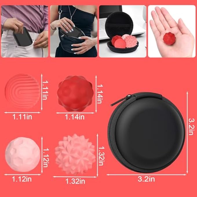 BUSOHA Silicone Fidget Balls - 4 Pack Silicone Stress Relief Balls Stone for Adults Sensory Travel Toys for Calming,Stress,Autism and ADHD,Gifts for Adults Teens ,Red - Image 2