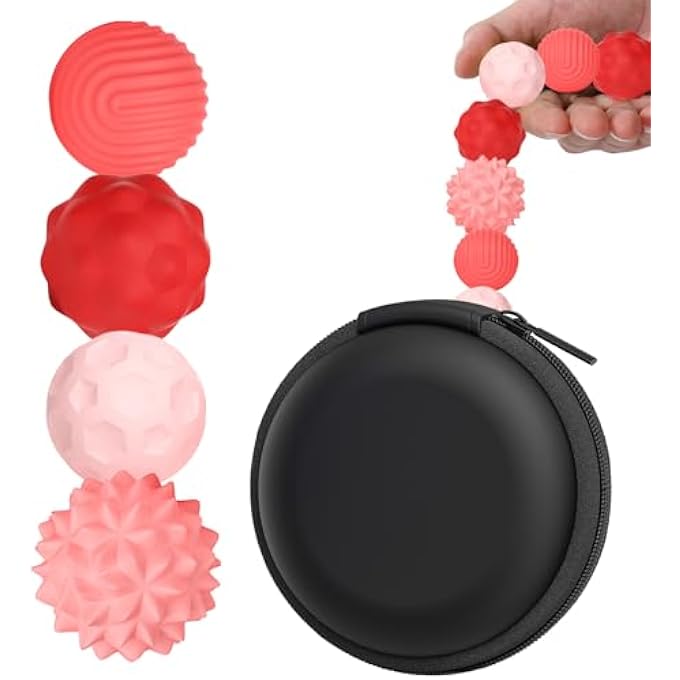 BUSOHA Silicone Fidget Balls - 4 Pack Silicone Stress Relief Balls Stone for Adults Sensory Travel Toys for Calming,Stress,Autism and ADHD,Gifts for Adults Teens ,Red - Image 1