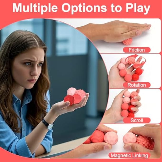 BUSOHA Silicone Fidget Balls - 4 Pack Silicone Stress Relief Balls Stone for Adults Sensory Travel Toys for Calming,Stress,Autism and ADHD,Gifts for Adults Teens ,Red - Image 5
