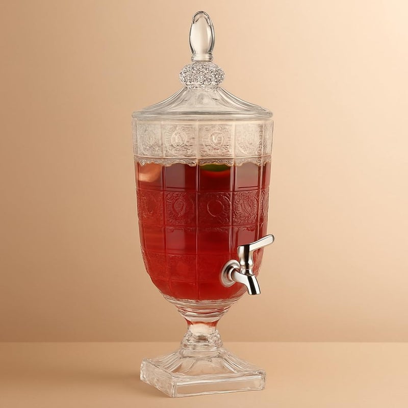 Fitto 5 Liters Glass Beverage Dispenser with Stainless Steel Spigot - Large Capacity Drink Dispenser for Parties, Events, and Outdoor Use - Elegant Glass Jar with Leakproof Design - Image 1