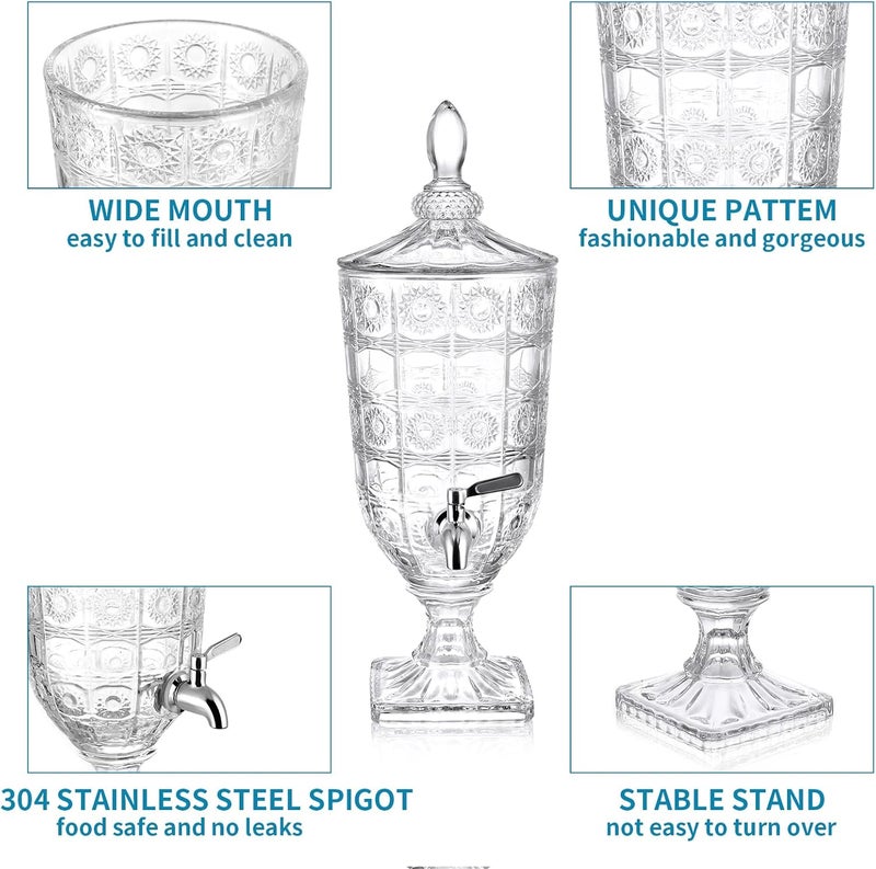 Fitto 5 Liters Glass Beverage Dispenser with Stainless Steel Spigot - Large Capacity Drink Dispenser for Parties, Events, and Outdoor Use - Elegant Glass Jar with Leakproof Design - Image 3