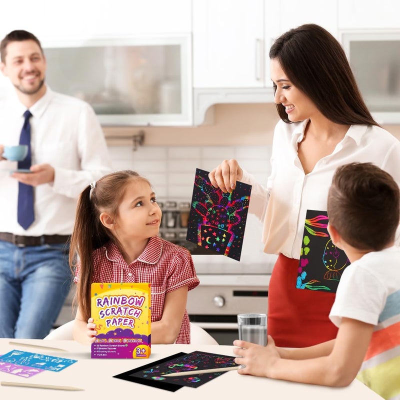 Funnyb&G Rainbow Scratch Paper Art For Kids - 200 Pcs Magic Rainbow Scratch Paper Off Set Scratch Crafts Arts Supplies Kit Pads Sheets For Party Games Halloween Christmas Birthday Gifts - Image 5